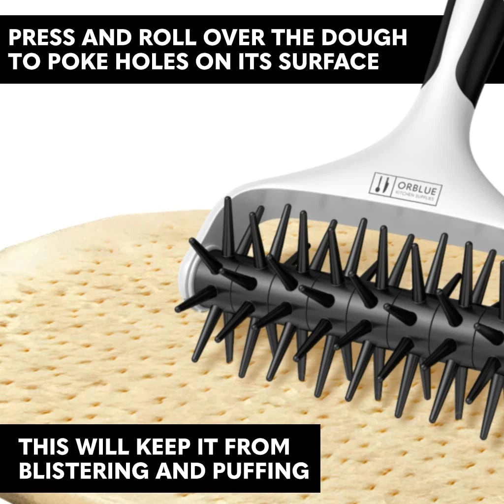 Orblue Pizza Dough Docker Pastry Roller with Spikes, Docking L, Black