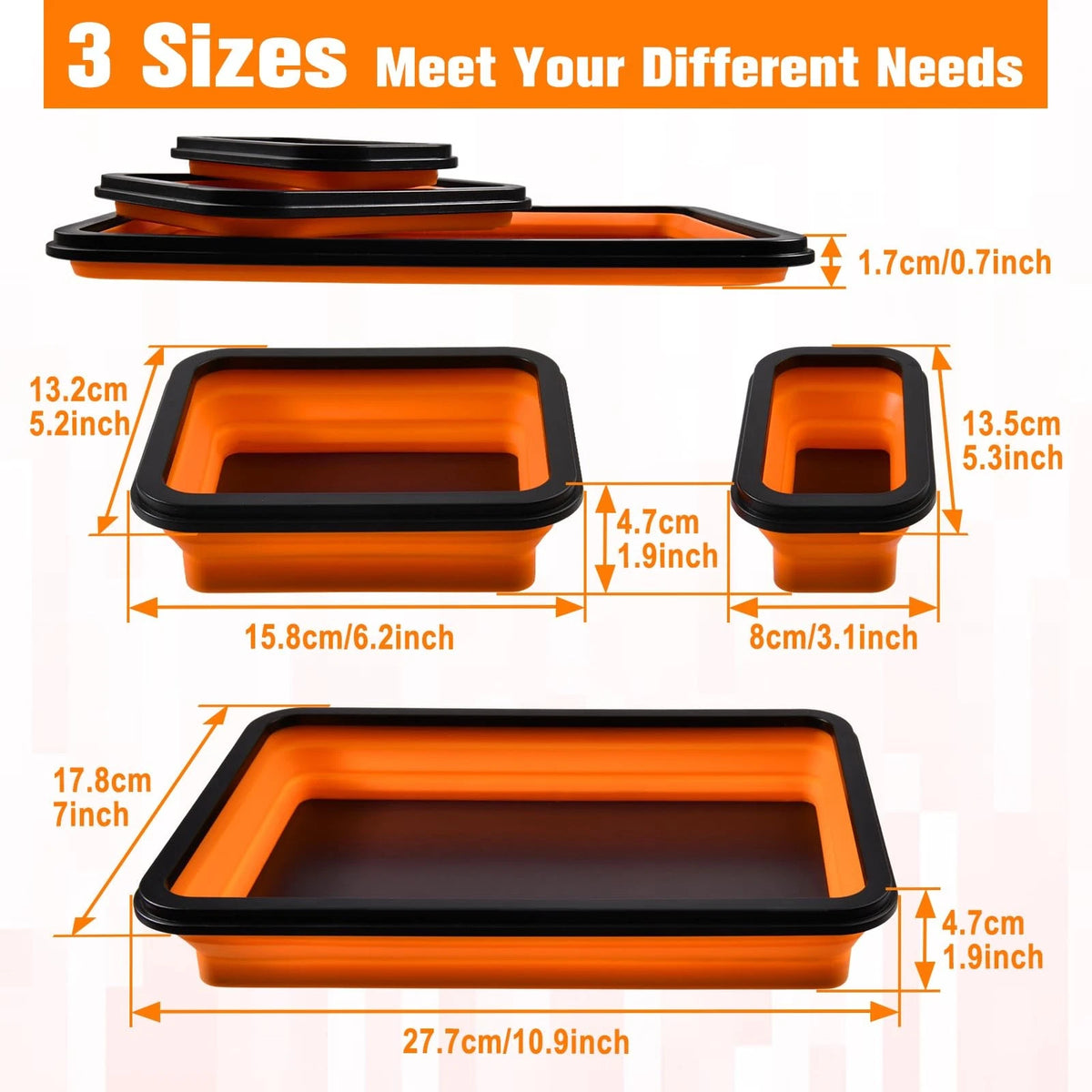LEONTOOL Collapsible Magnetic Parts Tray Set of 3 Sizes - Foldable Silicone...