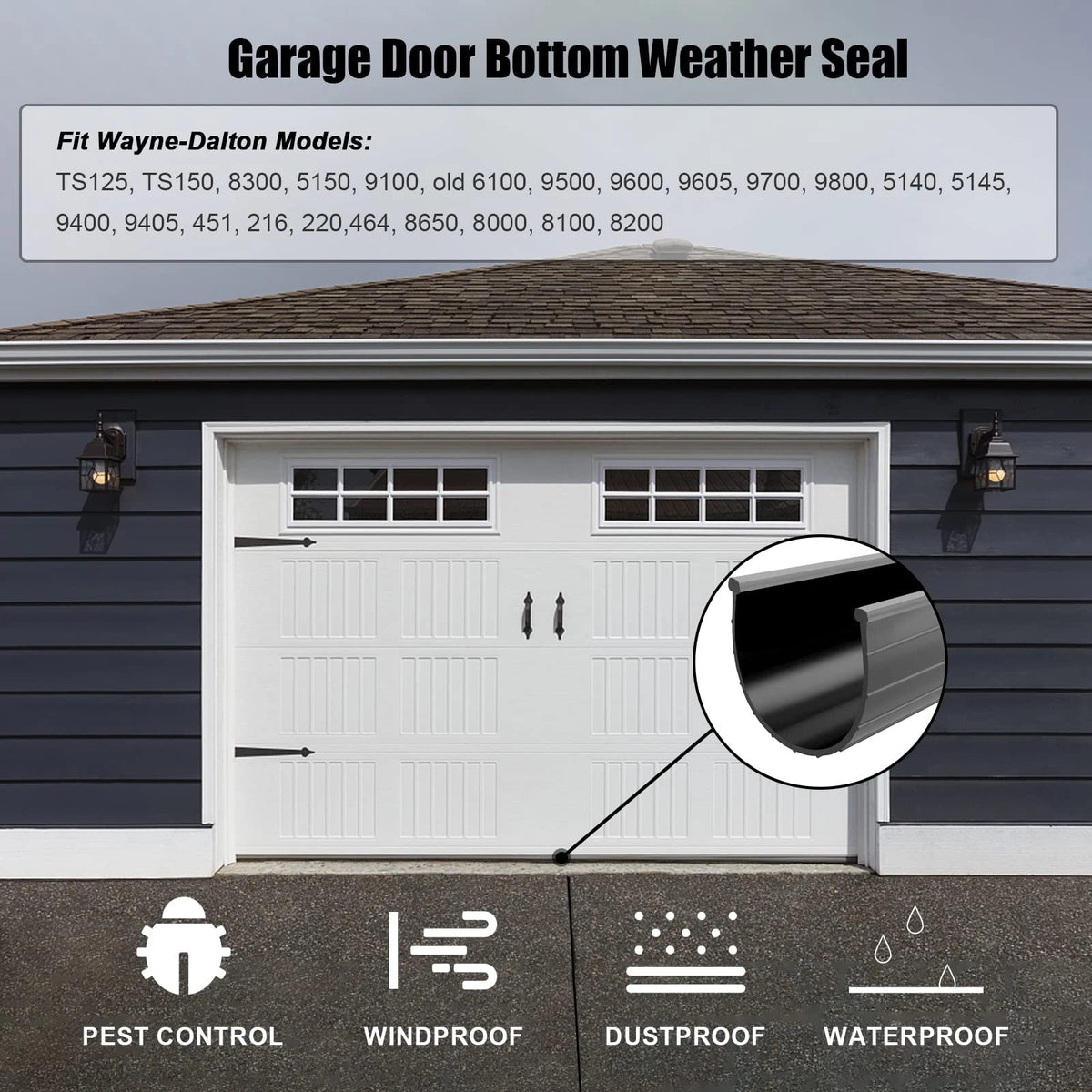 Replacement Wayne Dalton Garage Door Bottom Weather Seal 20 Feet, Black