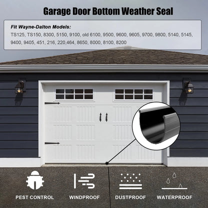 Replacement Wayne Dalton Garage Door Bottom Weather Seal 20 Feet, Black