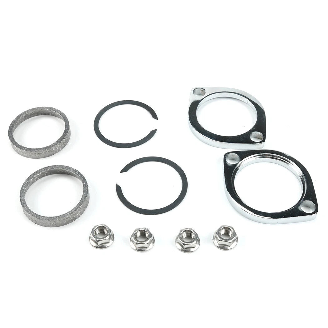 Exhaust Flange Install Kit Flanges Gaskets C-Clips Serrated Nuts For Harley