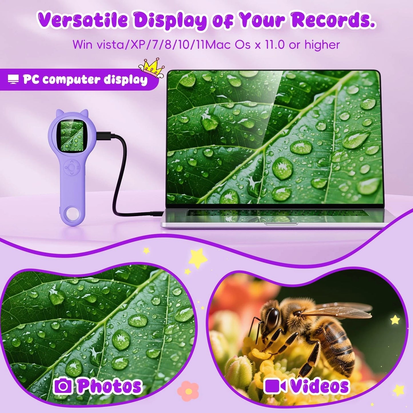 Microscope for Kids - Electronic Handheld Magnifying Glass 1 Pcs, Purple