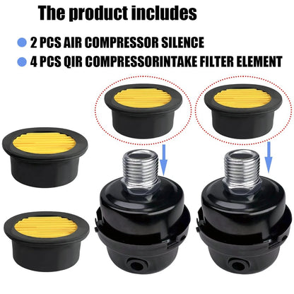2 Pcs 1/2" Thread Air Compressor Silencer Filter, 20mm Metal Noise Muffler,...