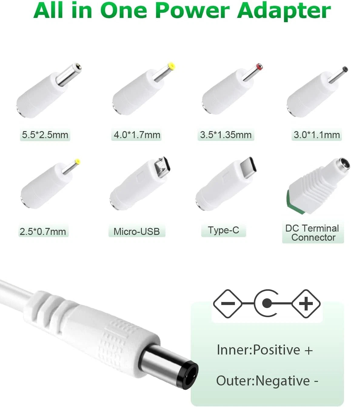 5V 1A Power Supply Adapter Arkare DC Cord AC 100V-240V 1A, White