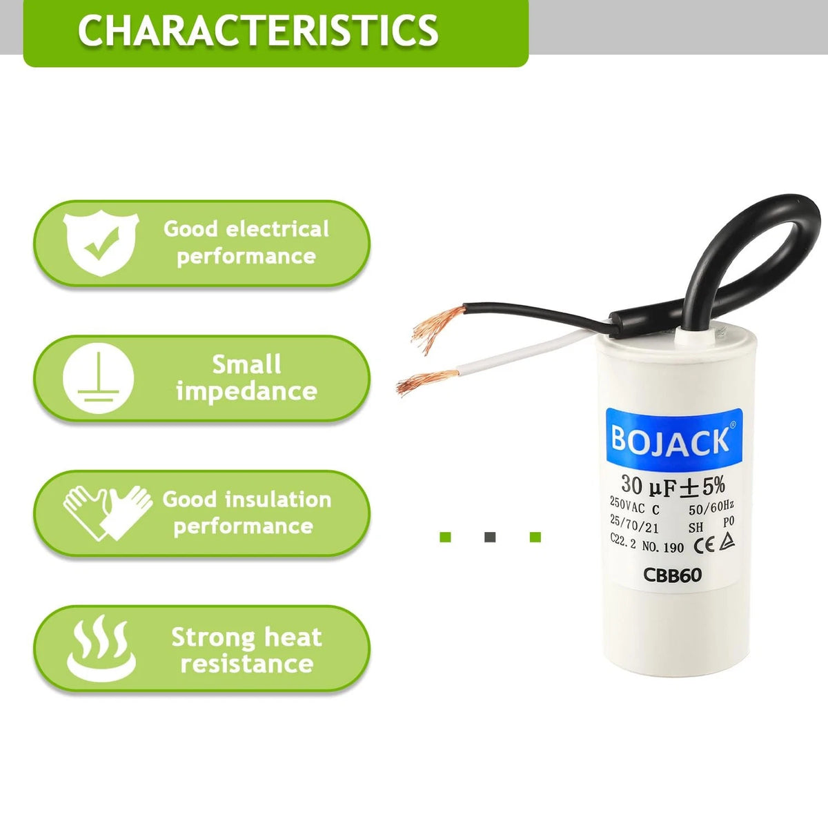 BOJACK Run Capacitor 30 uF MFD 250V AC 30 CBB60 2 Wire 50/60Hz Cylinder...