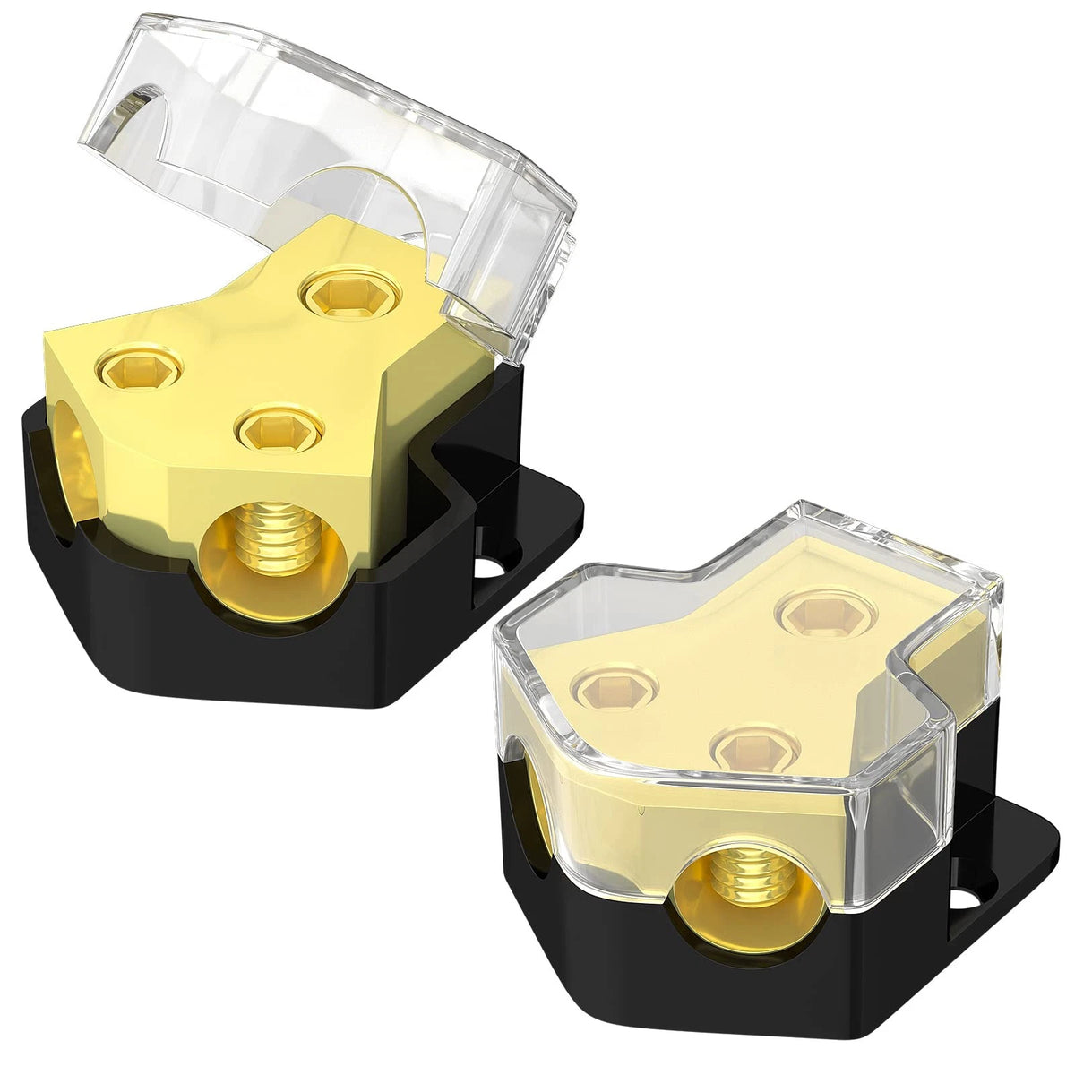 RVBOATPAT 12V Power Distribution Block Car Audio Amp Splitter 2 Way Golden