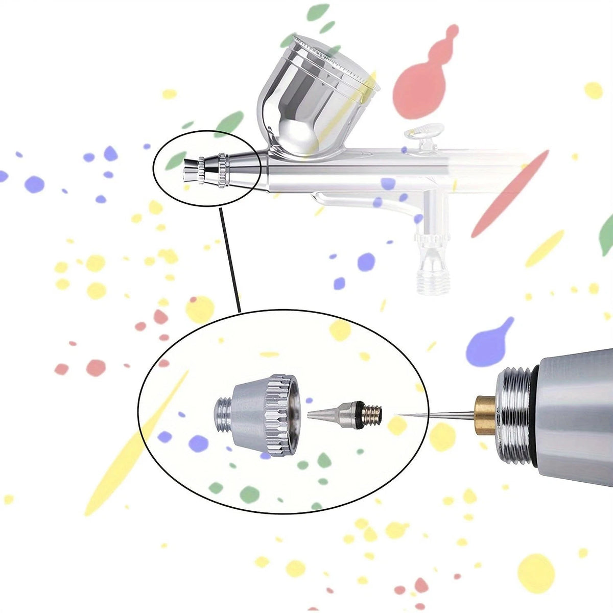 HUBEST 10PCS Airbrush Replacement Parts Kit (0.2mm/0.3mm/0.5mm) KIT 1, SILVER