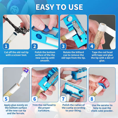 Northlet Pool Cue Tip Shaper, cue Tips Replacement kit, Billiards blue