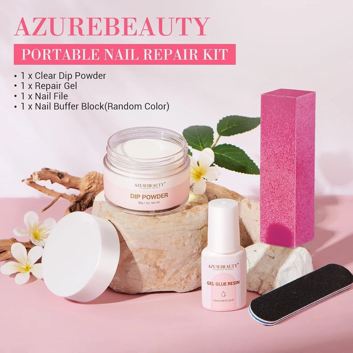 AzureBeauty Nail Repair Kit Transparent Crystal for Broken 4 Piece Set, Clear