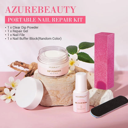 AzureBeauty Nail Repair Kit Transparent Crystal for Broken 4 Piece Set, Clear