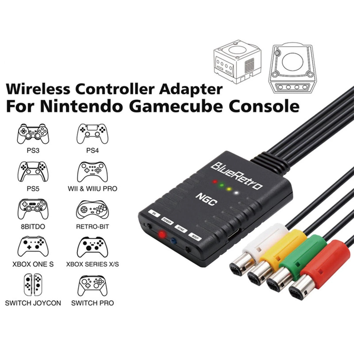 Wireless Controllers Adapter For NGC GameCube Supports 4 Bluetooth Compatible F