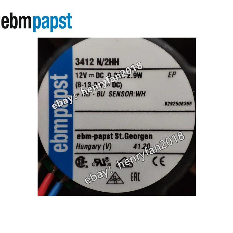 Ebmpapst 3412N/2HH Axial Fan 12V 2.9W 0.24A 90*90*25MM 3-wires Cooling Fan
