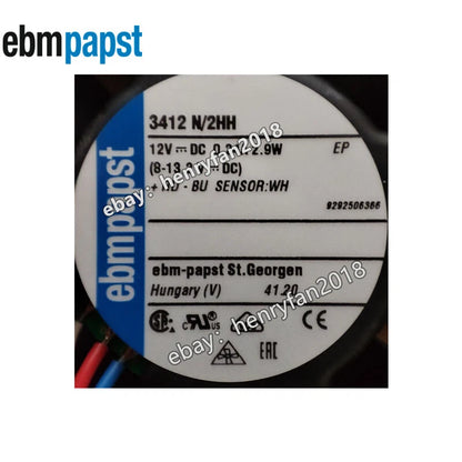 Ebmpapst 3412N/2HH Axial Fan 12V 2.9W 0.24A 90*90*25MM 3-wires Cooling Fan