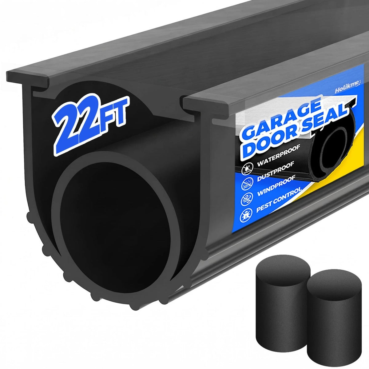 Holikme Garage Door Bottom Seal, EPDM Rubber Weather 22FT-Black-EPDM, Black