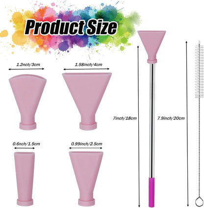 4PCS Stainless Steel Straw Blow Nozzles Set for Acrylic Paint Pouring Pink