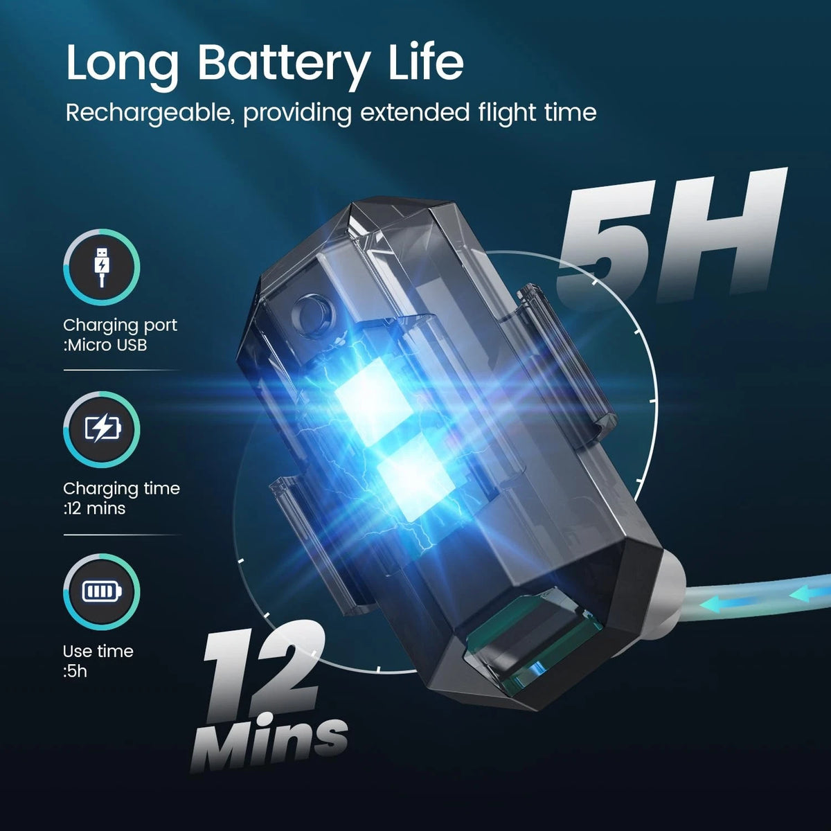 Holyton Drone Strobe Light, Anti Collision Rechargable 1-Pack, Black