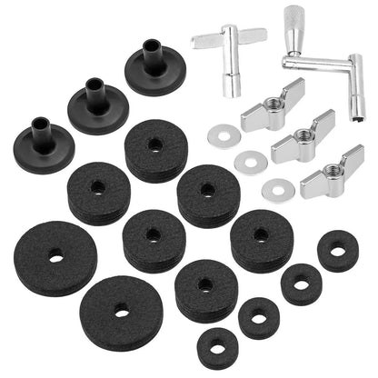 23-Piece Cymbal Accessory Set - Hi-Hat Clutch & Cup Felts, 23 Pieces, Black