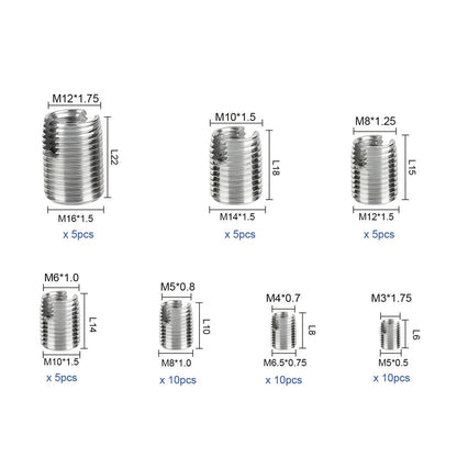 50PCS Stainless Steel Self-Tapping Thread Inserts M3-M16 For Damaged Threads