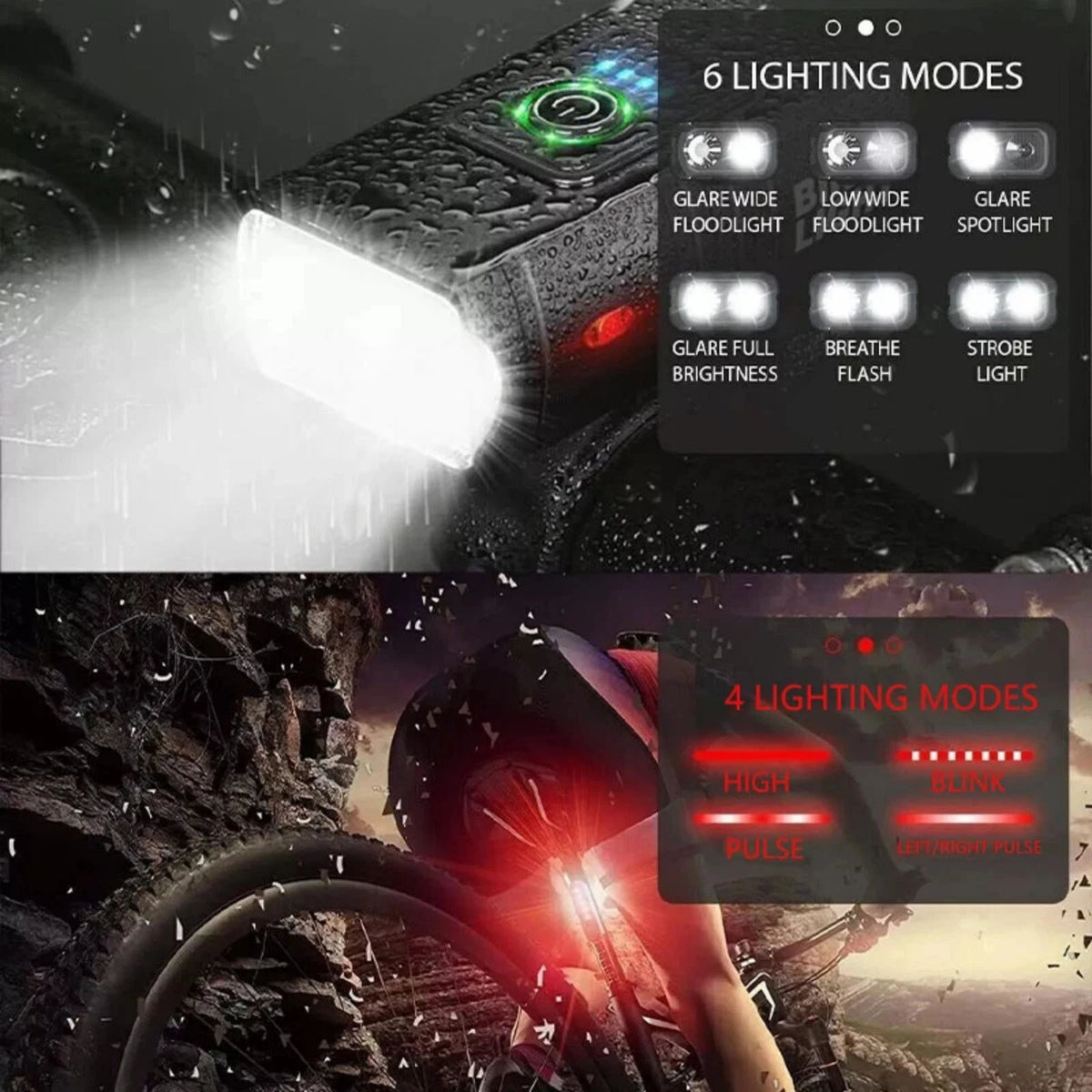 1000LM USB Bike Lamp Set Aluminum Alloy Front and Rear IPX5 Waterproof 6 Modes