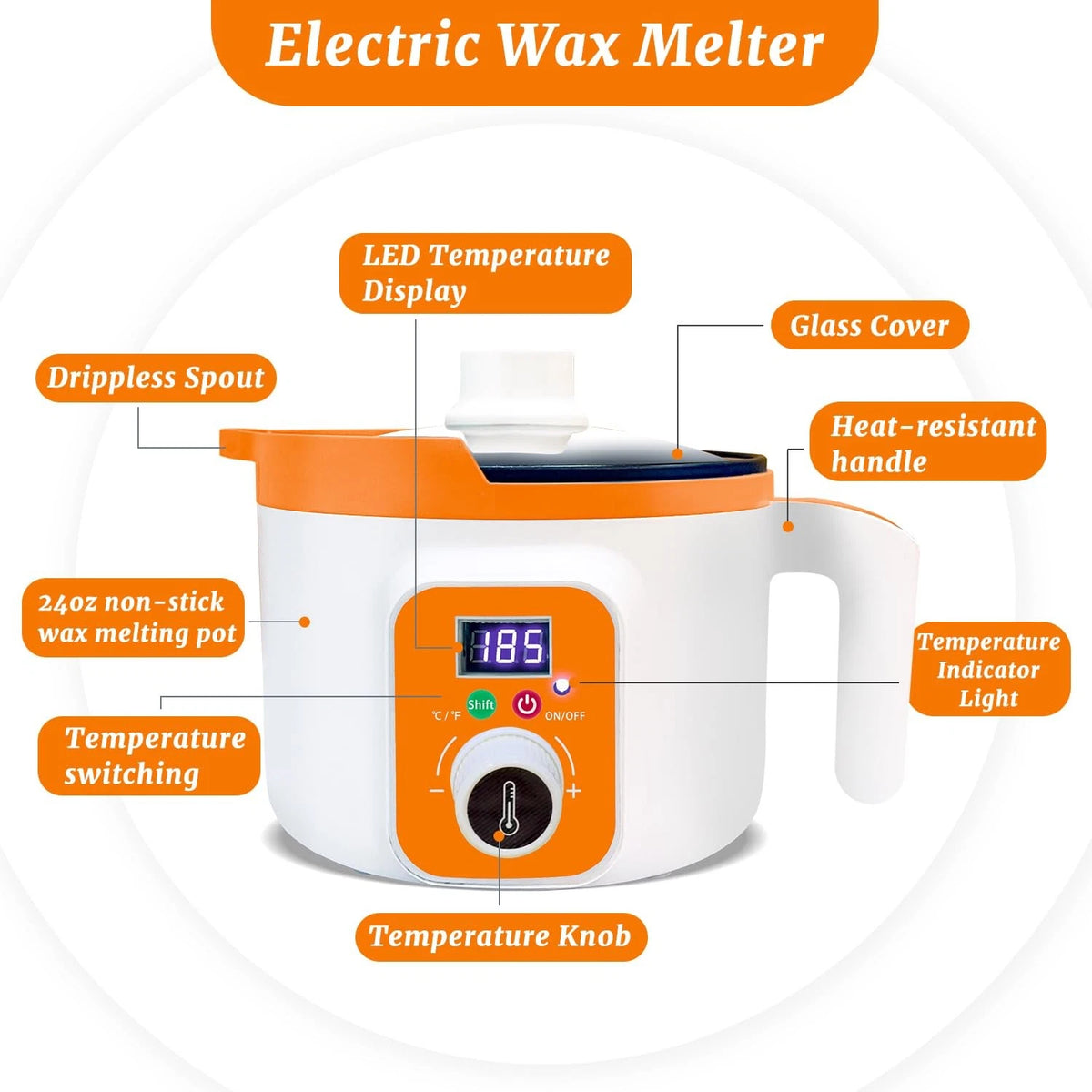 Ksedcon Digital Wax Melter for Candle Making, 1.5L wax melting pot, orange