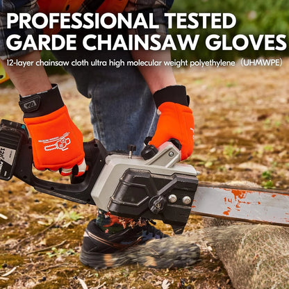 Vgo... Chainsaw Gloves,12-Layer X-Large (Pack of 1), Orange-left Protection