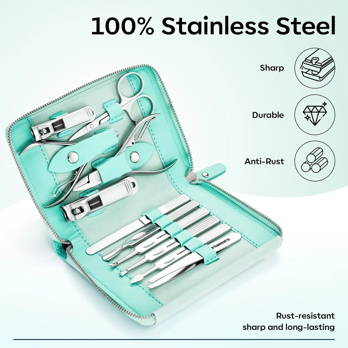 FAMILIFE Manicure Kit for Women, Professional Set Nail Green