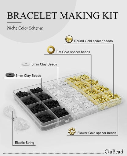 ClaBead Bracelet Making Kit for Boys 3200Pcs, Clay Beads Large, Black & White
