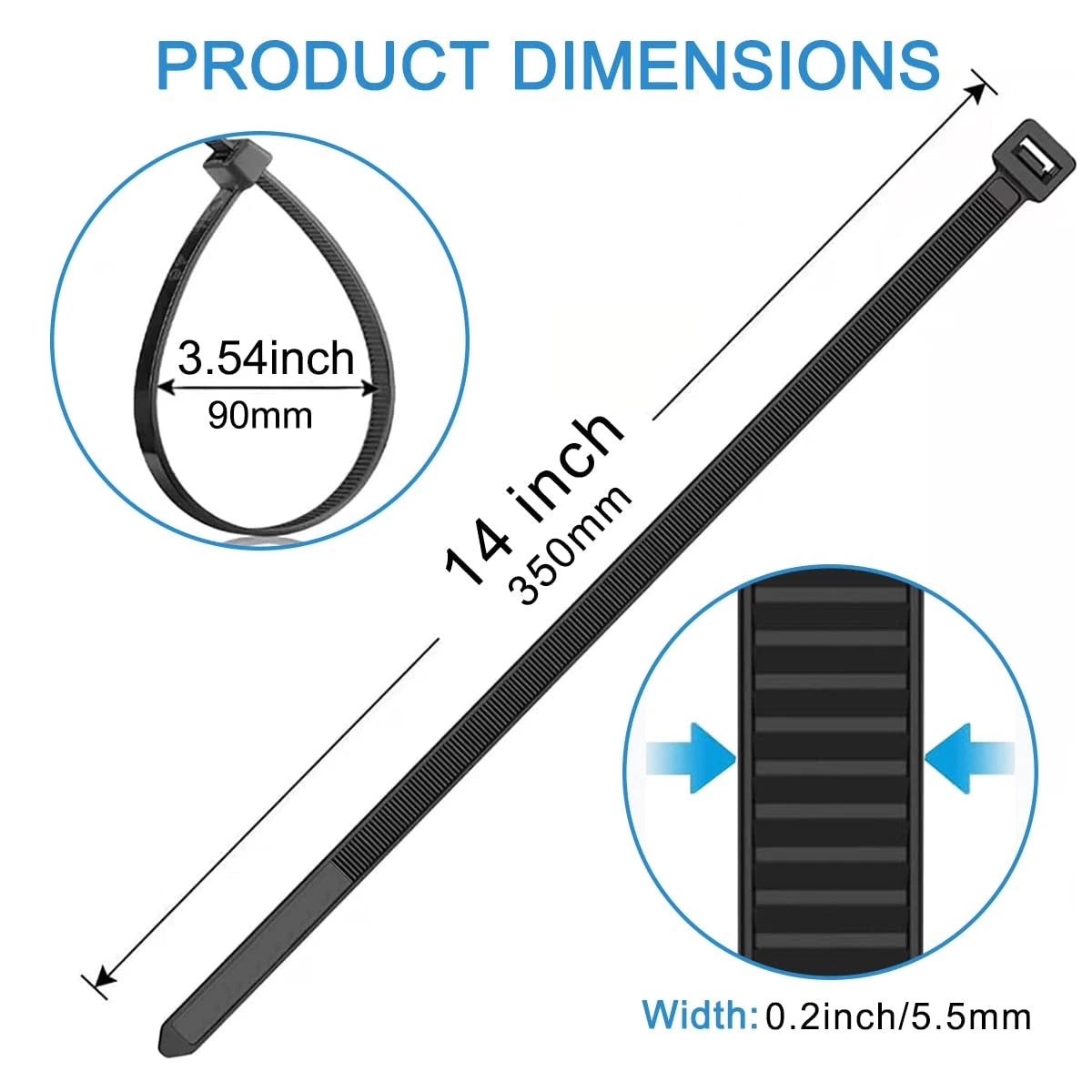 Aroono Cable Zip Ties, 100 PCS Black 0.22 x 14 inch, Multi Purpose Self
