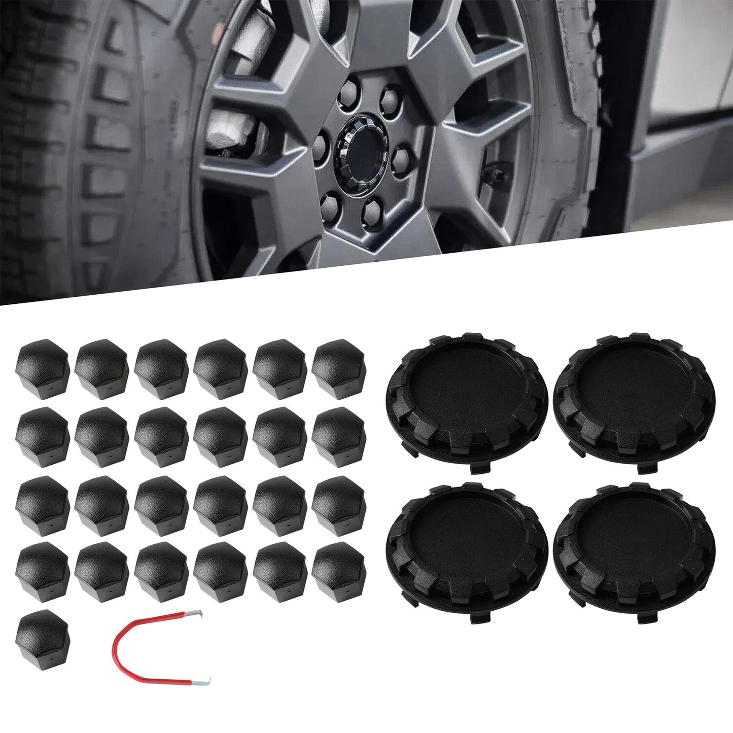 For Tesla Cybertruck Wheel Nut Covers / Lug Nut Covers - Matte Black 28PCS