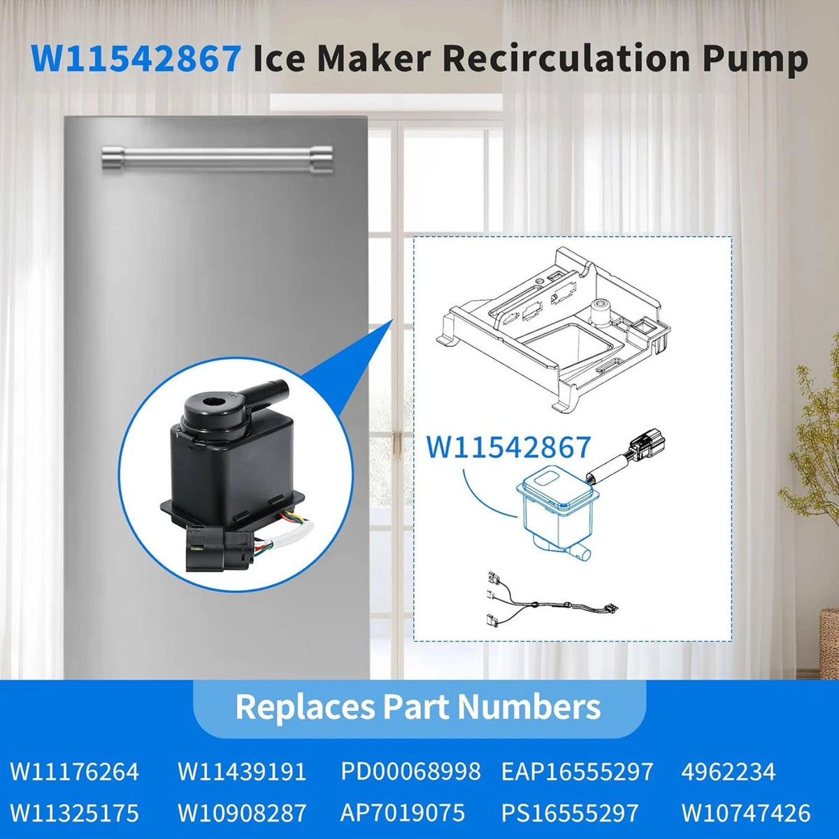 W11542867 Pump Replacement For Ice Maker For Whirlpool Maytag KitchenAid s