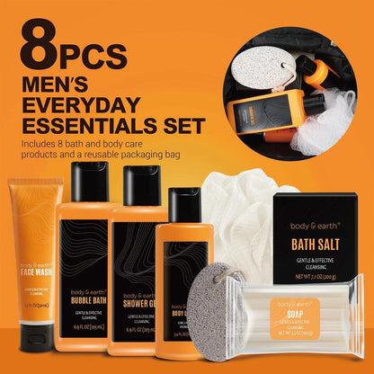 Body & Earth Cirtus 8pc Spa Gifts for Men Baskets 9 Piece Set, Citrus