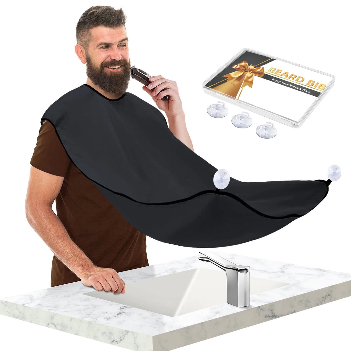 Beard Bib Apron, Stocking Stuffers Christmas White Elephant Free size, Black
