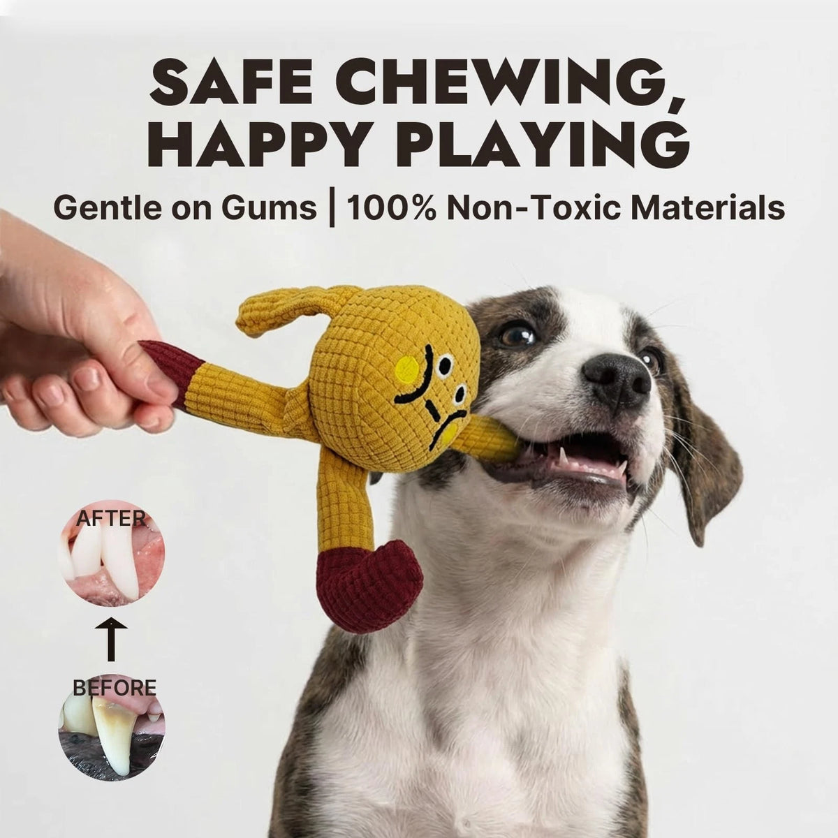 FURETTICO Squeaky Dog Chew Toy Teething Interactive Plush Medium, Waffle Doll