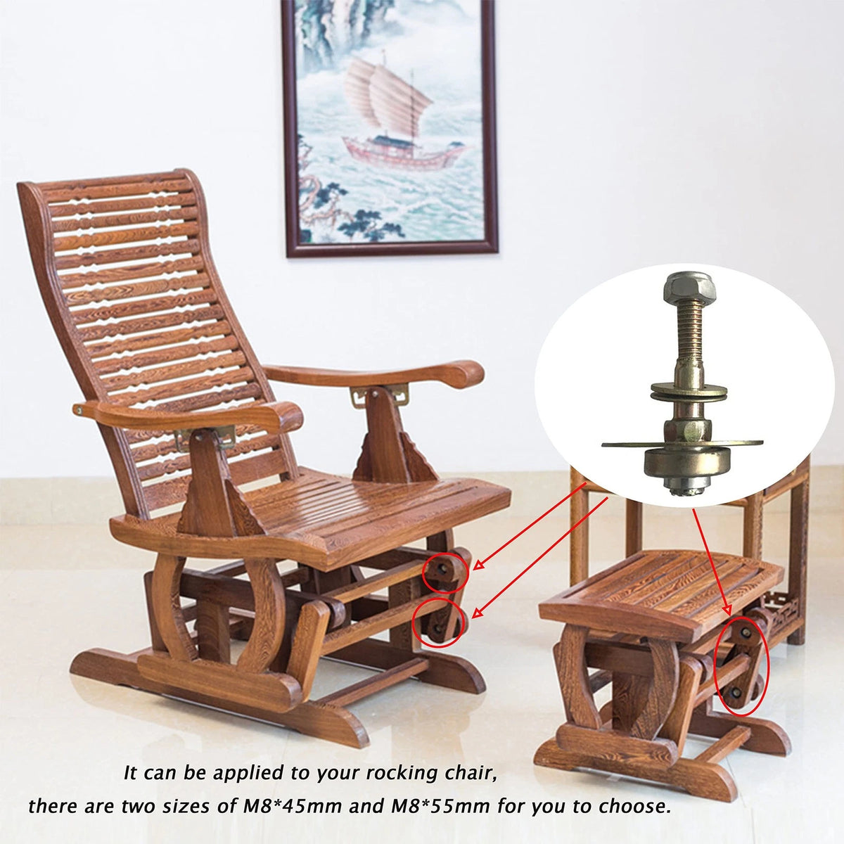 AuRiver 8 PCS Furniture Rocking Chair Bearing Connecting Piece M8 x 45mm, Y