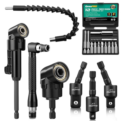 GRENPRO 19 Pcs Flexible Drill Bit Extension Kit, Includes 19PCS-Black, Black