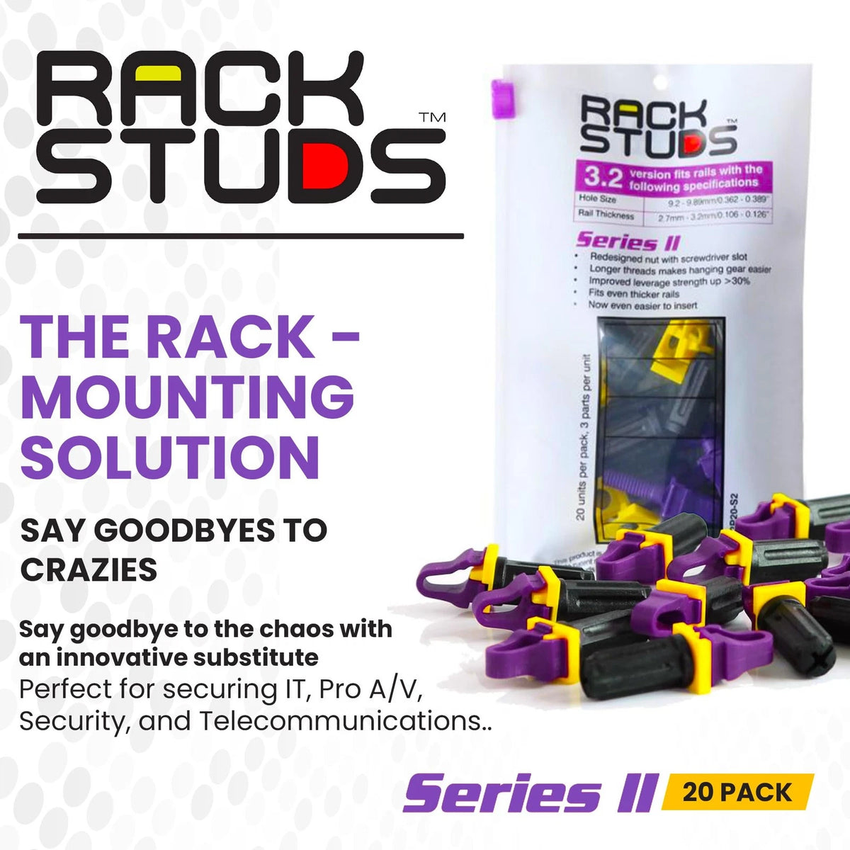 Rackstuds P20 Series II - Server Rack Screws 20-Pack | Cage Nut 20, Purple