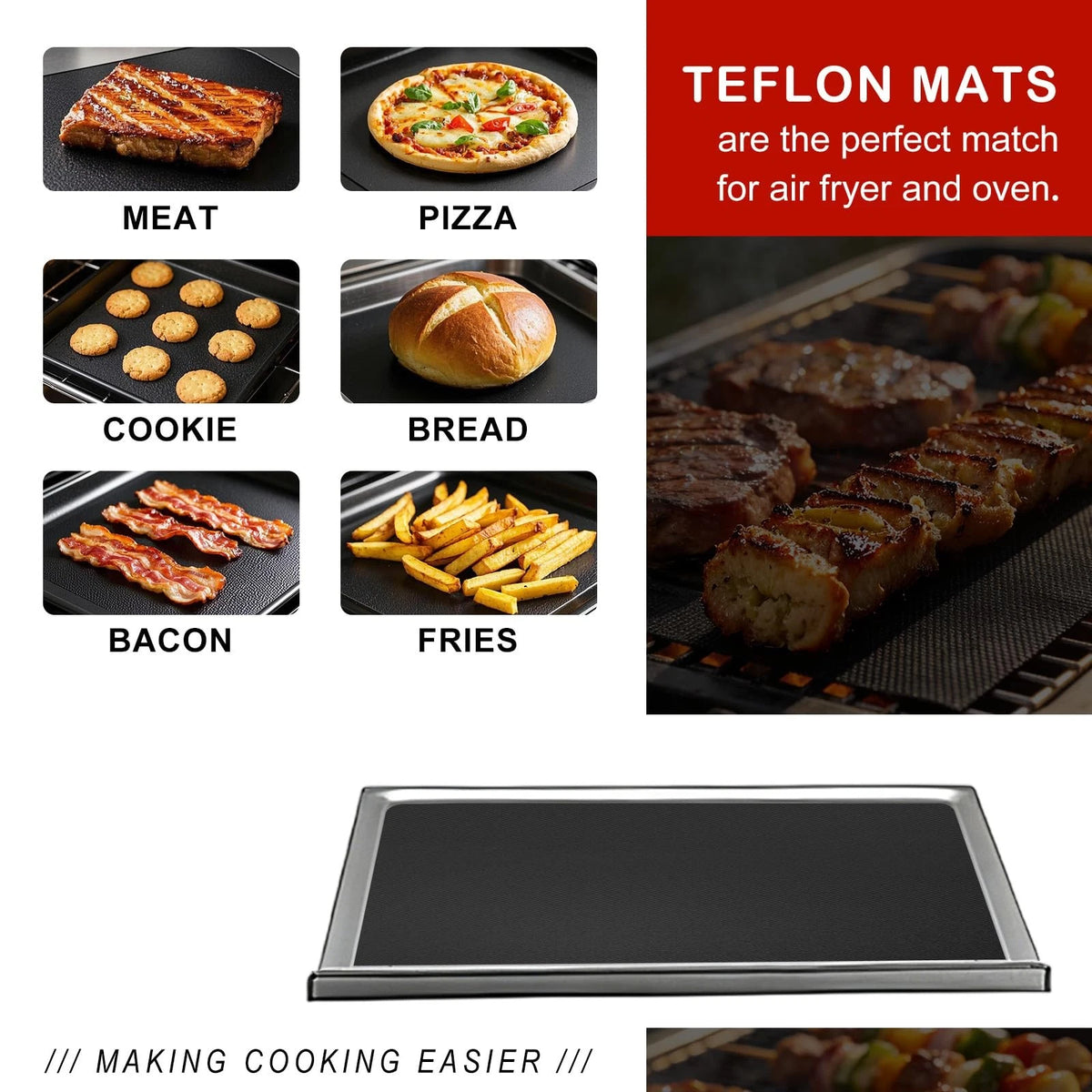 5 Pcs Reusable Air Fryer Crumb Tray Liners Liners, Black