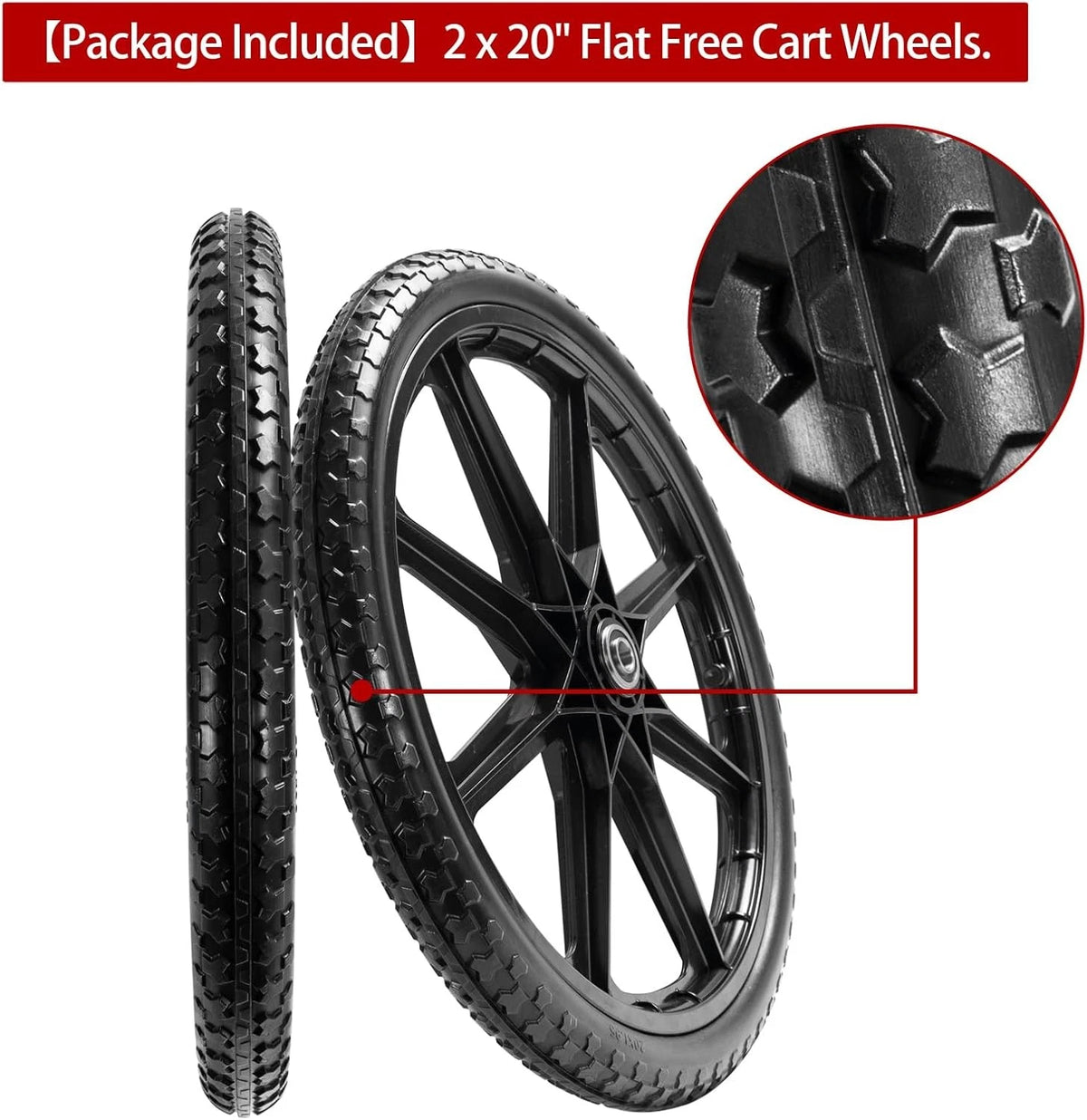 (2 PACK) 20" Flat Free Cart Wheels Compatible with rubbermaid 20 inches