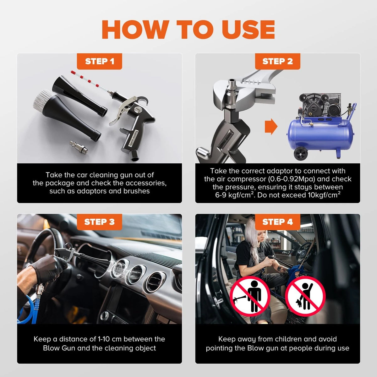 Tornado Car Cleaning Gun, High Pressure Air Blower Gun for Detailing Black