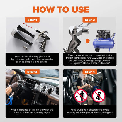 Tornado Car Cleaning Gun, High Pressure Air Blower Gun for Detailing Black