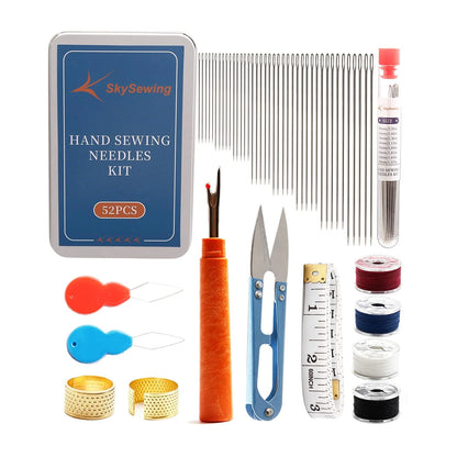 Skysewing 52PCS Large Eye Hand Sewing Needles Kit with 1set-52pcs, silver