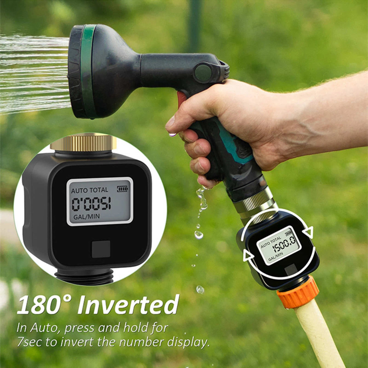 Water Flow Meter Digital 3/4 GHT For Outdoor Hose 99999L Total Flow LCD Screen