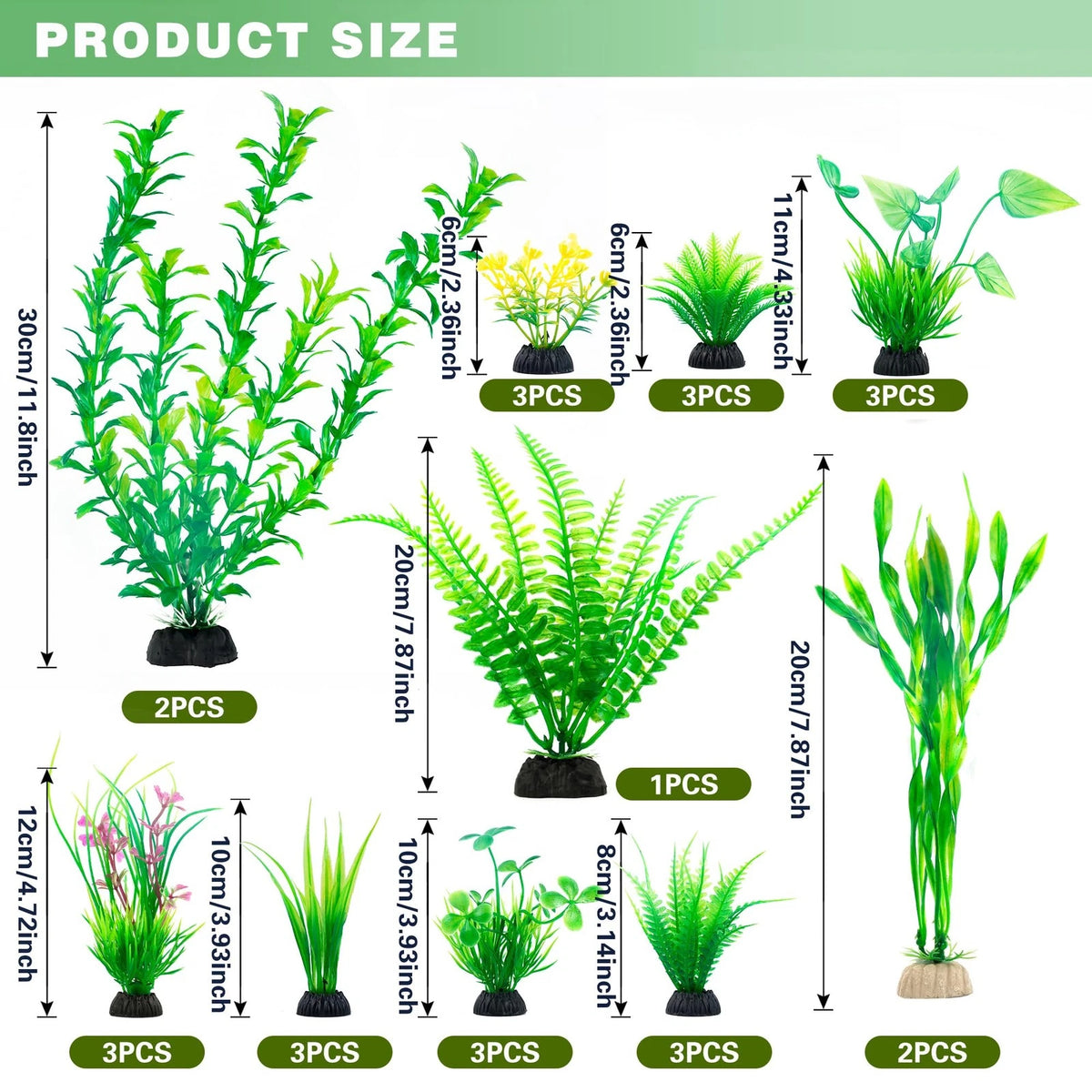 Ameliade Aquarium Artificial Green Plastic Plants Decorations 26 Tall,