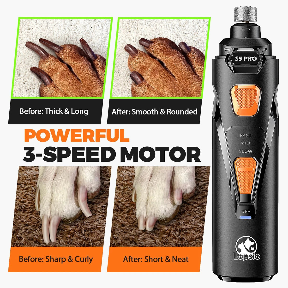 Whisper Quiet Dog Nail Powerful dog nail grinder for Large Medium Dog, Black