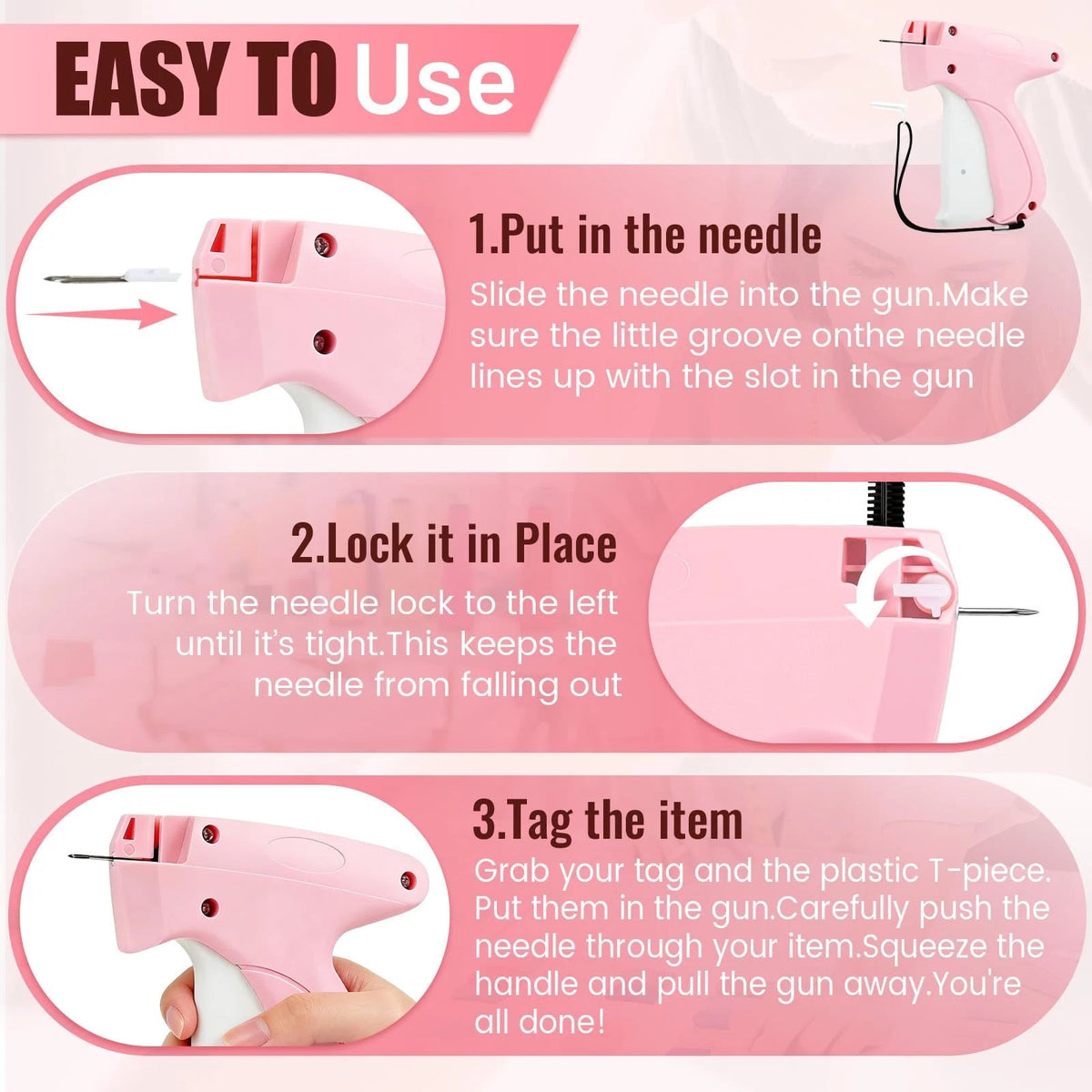 Stitch Gun for Clothes - Handheld Quick Clothing Fixer Pink White