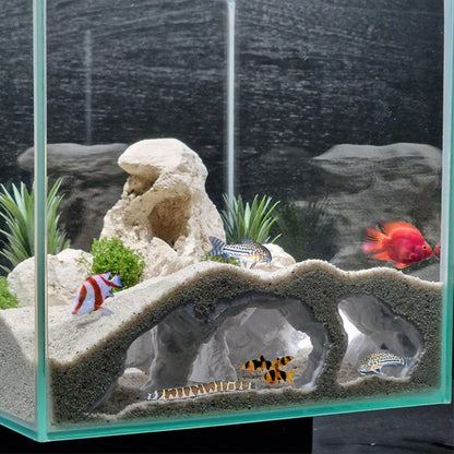 LIYAOLI Aquarium Cave Tunnel 3D Printed - Fish Tank Medium, Grey - 01