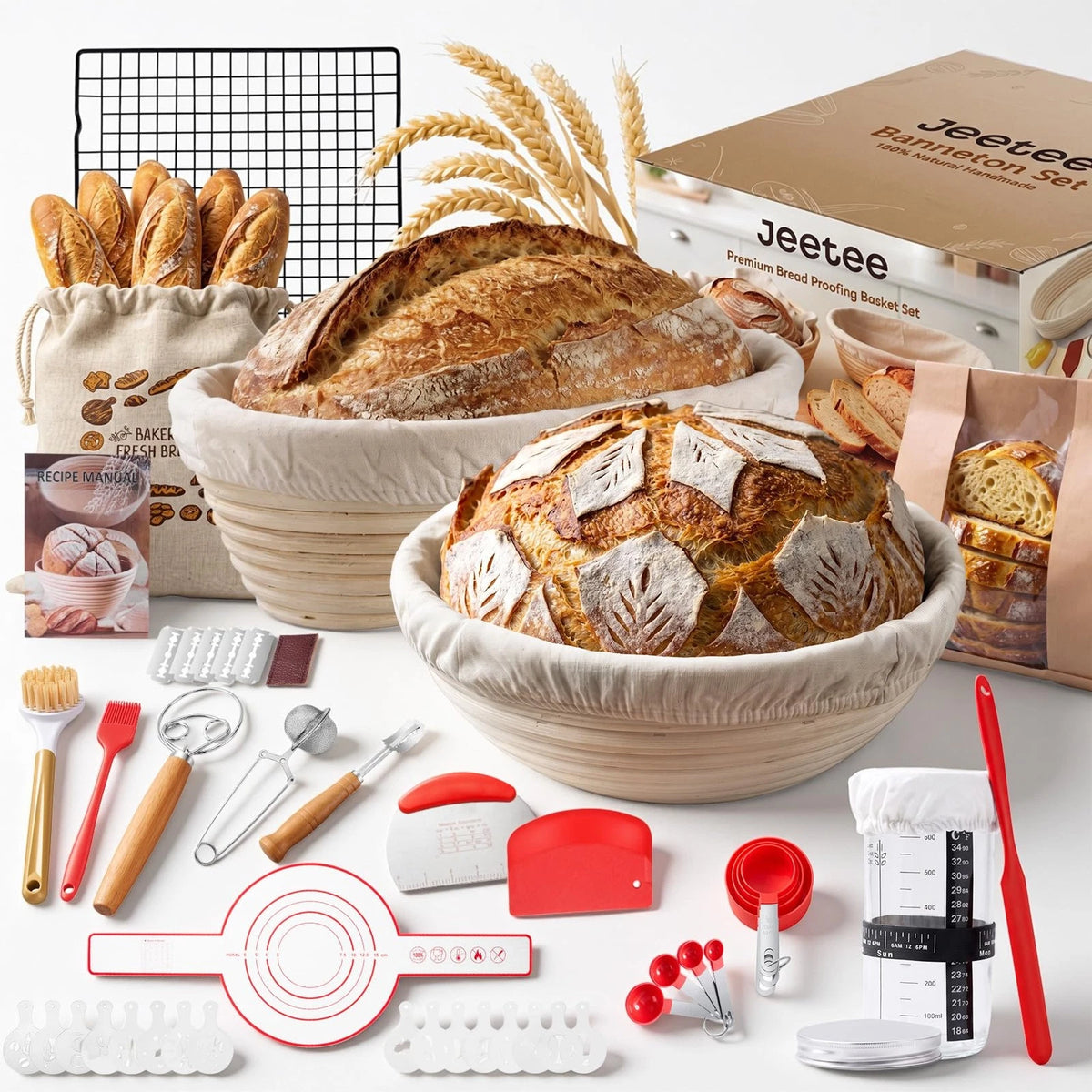 Complete Sourdough Starter Kit with Jar Round & Natural & Oval Basket