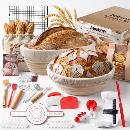 Complete Sourdough Starter Kit with Jar Round & Natural & Oval Basket