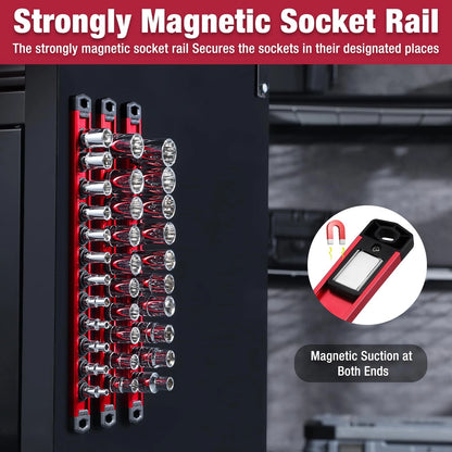WORKPRO Magnetic Socket Organizer, 3/8-Inch Drive Aluminum Alloy 3/8" DR, Red