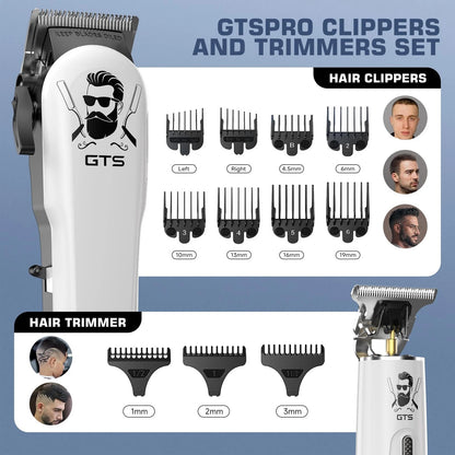 GTSPro Hair Clippers for Men, and Trimmers Set, Barber Human-white